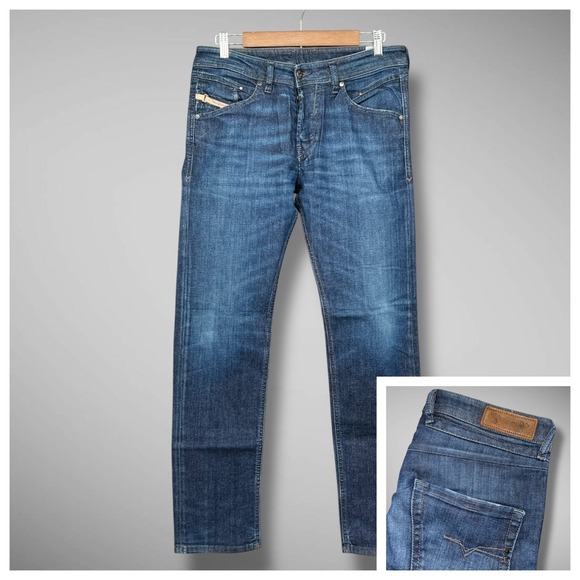 Diesel Belther Jeans Mens 30x32 Blue‎ Regular Slim Tapered Stretch Denim 0842G - Picture 1 of 13
